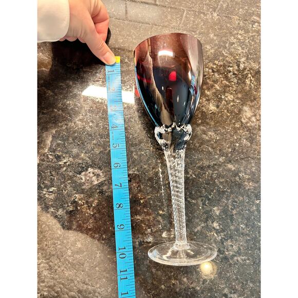 Vintage Art Glass Goblet Clear Twisted Stem Handcrafted in Yugoslavia Amethyst - Picture 7 of 8